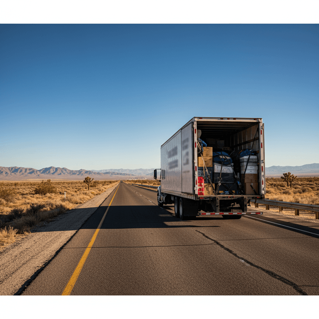 Long-distance moving truck on Nevada highway