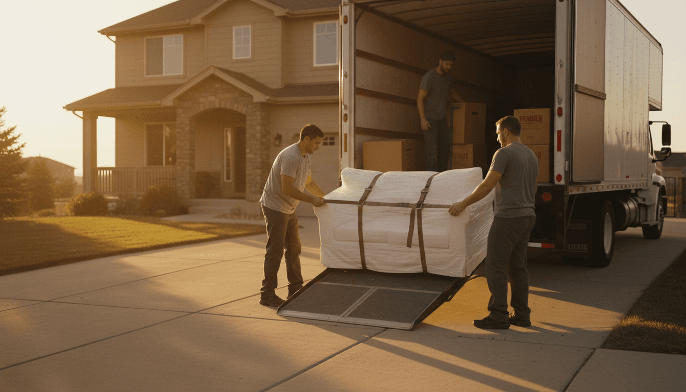 Professional movers carefully loading furniture and boxes into a moving truck in Reno