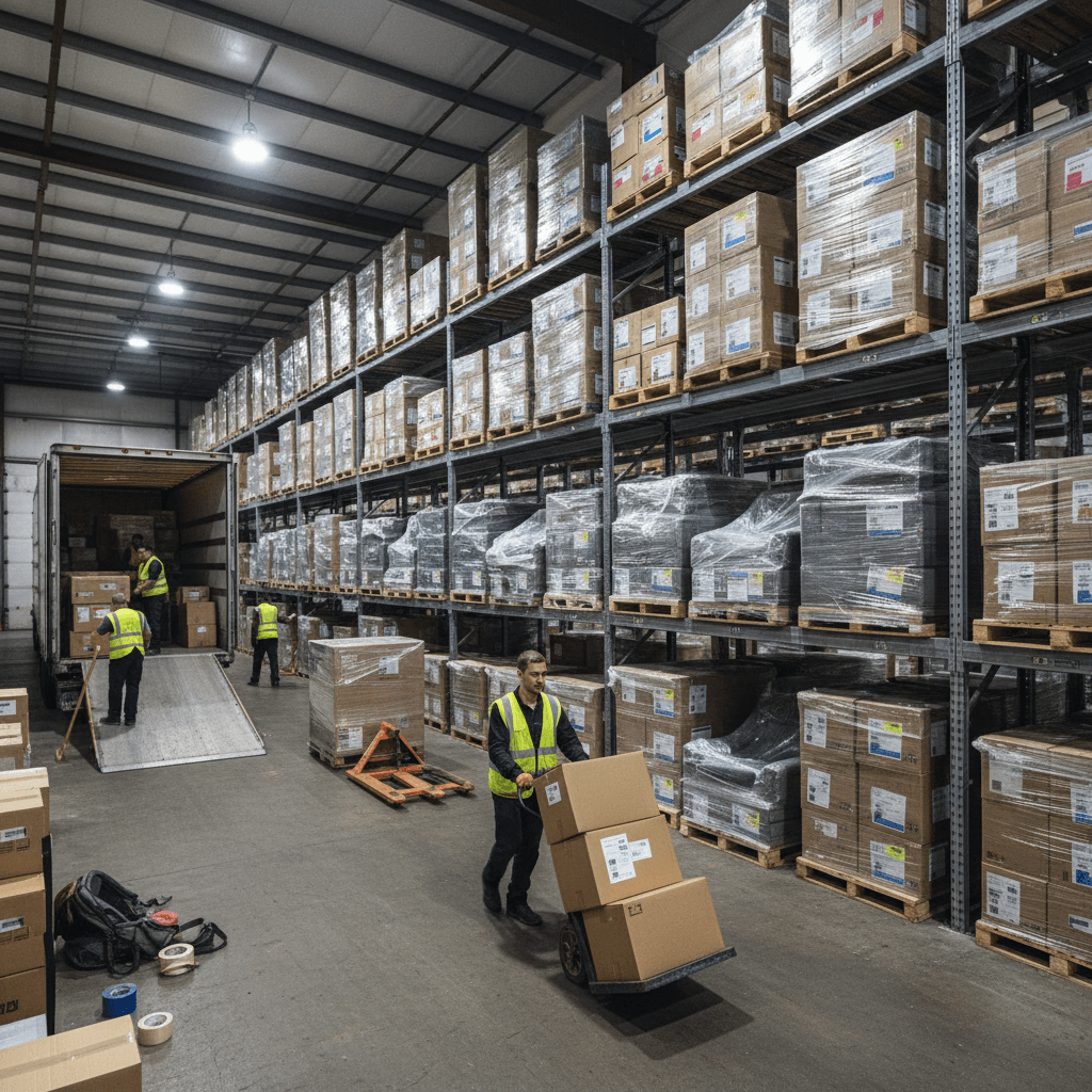 Complete moving operation showing packing, organizing, and loading services